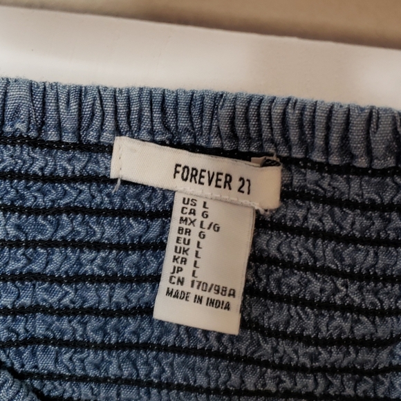 Forever 21 Blue Jean Cropped Smocked Top - Picture 2 of 4